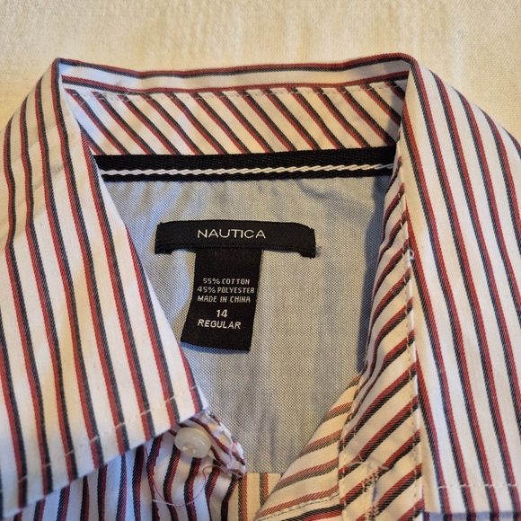Nautica boys size 14 button up long sleeve striped shirt, blue, white, red, NWT - Picture 4 of 8